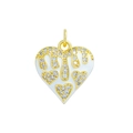 18K gold-plated heart pendant with white enamel and shimmering crystals - White