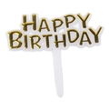 White Happy Birthday cake topper with gold mirrored lettering for festive decorations - No.13 Gold