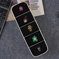 Set of 5 black crew socks with diverse cartoon embroidery and white storage box - 5 Pairs / Black Combo 2