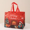 Red Christmas non-woven gift bag featuring festive illustration and sturdy handles - Christmas Style 23