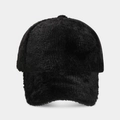 Close-up of high-quality black faux mink fur baseball cap showing warm plush texture - Black