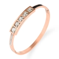 Rose gold plated titanium steel bangle with square crystals and black white stone design - Rose Gold