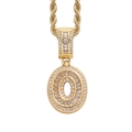 Detail of hip-hop O-letter pendant with square zircons on golden rope chain - Letter O Gold + 60cm Rope Chain