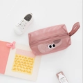 Cute pink mesh stationery bag with big eyes design and handle for travel storage - Small / Pink