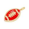 Detailed view of gold rugby pendant with red enamel finish and sparkling zirconia crystals - Red