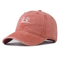 Dettaglio in cotone lavato rosso vintage con ricamo bianco di un cucciolo stilizzato - Arancione