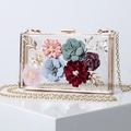 Elegante pochette da sera in acrilico trasparente con fiori colorati e catena dorata - Trasparente