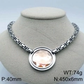 Silver stainless steel Byzantine necklace with 30mm champagne glass stone pendant - Steel Champagne Necklace (KN114092-Z)