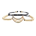 Adjustable golden bracelet with moon MOM charm and rainbow cubic zirconia stones - Black Rope Bead Chain Moon MOM Bracelet
