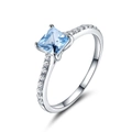 Classic 925 sterling silver ring featuring a square blue gemstone and side diamonds - Size 5 / Square Blue Gemstone Style (RUJ010B-1)