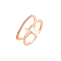 Double-layer rose gold open ring with pink zircons and a minimalist cross charm - Double Layer Cross Open Ring (10462) / Rose Gold