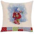 Christmas cushion cover with cute child in snow design on square linen fabric - 45*45cm (No Insert) / Style-15 (Child Walking in Snow)