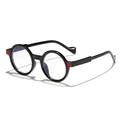 Retro round frame glasses in black with stylish red hinge accents for men and women - Black with Red / Anti Blue Light