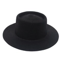 Macro view of horizontal spiral weave texture on black flat-top boater straw hat - One Size / Black