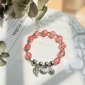 Pink crackle glass beaded bracelet with silver leaf and shell charms in a ceramic dish - S056-strawberry Red Shell Leaf Safety Buckle Bracelet #sz467