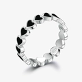 S925 sterling silver ring featuring a continuous black heart-shaped enamel pattern - US 6 / Heart Ring / Black