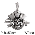 Silver pirate skull pendant with naval warrior ribbon, size 56x50mm and weight 40g - No Chain - NAVAL WARRIOR Engraved Skull (KP80012-BD)