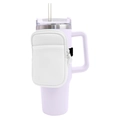 White neoprene pouch attachment on lavender 40oz tumbler with straw and handle - Double Pocket White