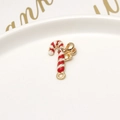 Christmas candy cane charm pendant with red white enamel and sparkling gold bow - 33# Rhinestone Candy Cane (14*22mm)