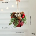 Red Christmas bell hanging ornament with pine cones, berries and rustic twine string - Red Pine Cone Pine Branch Bell