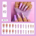 Purple long ballet press-on nails with wavy patterns and shiny glitter fragments - Tender Wave (W179) / Glue Type