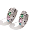 Pendientes de aro geométricos plateados con circonitas de colores y diseño elegante - Pendientes de Aro Geométricos de Gota - Acero - Circonitas Multicolores