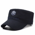 Zwarte katoenen legerpet met platte bovenkant, klassieke sterbadge en borduursel - Verstelbaar / Marineblauw