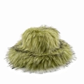 Olive green faux fur bucket hat with black tips in punk style for autumn and winter - Olive Green