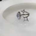 Silver geometric ring featuring oval moonstone and star accents with cubic zirconia - No. 36 Open Ring