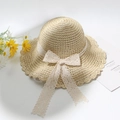 Beige handwoven straw sun hat for women featuring delicate lace bow and wavy edge design - L (58-60cm) / Scalloped Edge Lace Beige