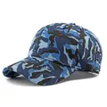Blue camouflage cotton baseball cap with structured hard top and curved visor for outdoors - Deep Light Blue Camouflage