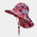 Detailed view of kids purple floral sun hat with neck flap and breathable mesh - 8# Purple Rose Floral