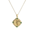 Collana dorata con pendente quadrato leopardo decorato con gemme verdi e pietre zirconi - Leopardo Quadrato