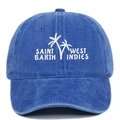 Detailed view of Saint Barth palm tree embroidery on dark blue washed cotton baseball cap - Sapphire Blue