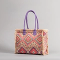 Bohemian canvas tote bag with purple handles and colorful geometric pattern - Purple Geometric