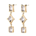 Elegant gold stainless steel drop earrings with rectangular zircon stones for women - White