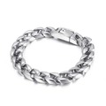 Pulsera de cadena cubana para hombre en acero inoxidable plateado con bordes vintage - Estilo de Cadena Cubana Ancha Plateada (KB23629-D) / 22cm