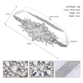 Specifiche dettagliate delle dimensioni e primo piano del materiale di questa fascia da sposa - Argento