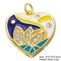 Macro shot of colorful enamel heart charm with inlaid cubic zirconia and gold frame - Blue Yellow White Enamel Gem