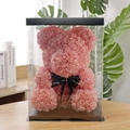 Pink rose teddy bear in a transparent gift box with a Just For You black ribbon - Flower Bear+40CM Gift Box+Light / Nude Pink