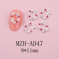 Détails macro de bijoux d'ongles 9x11mm en forme de couronne avec strass rouges et perles - Style Ovale Rouge Argent (AD47)
