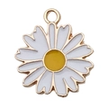 Daisy flower enamel pendant with golden metal frame and white petals for DIY jewelry - 1pc White Enamel Chrysanthemum 16x18mm