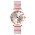 Minimalist women's quartz watch with pink elastic metal strap and rose gold round case - Pink
