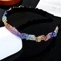 Baroque rainbow rhinestone padded headband with sparkling crystals on black fabric - 1.5cm Narrow / Rainbow