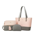 Pink and grey 3-piece tote bag set with crossbody and makeup pouch in premium PU leather - Pink and Grey