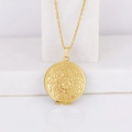 Golden stainless steel locket necklace with floral engraving and hinge detail - Chrysanthemum Round/Gold