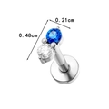 Titanium flat back stud with micro-set blue and white zircons in polished silver finish - Silver / Blue Zirconia