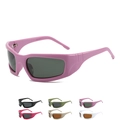 Y2K futuristic cycling sunglasses in pink frame with dark grey polarized lenses - Purple Frame Dark Green Lens