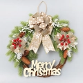Christmas wreath with green pine needles, white berries, and burlap Santa bow decoration - 40cm European Beige Wreath