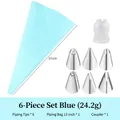 Light blue 12-inch EVA pastry bag set with 6 stainless steel nozzles and coupler - 6-Piece Set (OPP Bag) / Blue